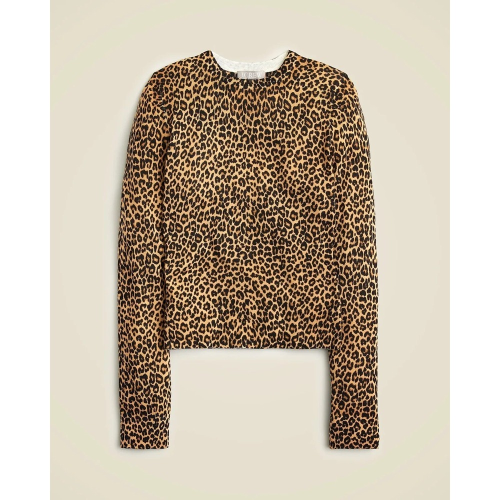 J.Crew Sweater Womens S Carolyn Fitted Brown Leopard Merino Wool Preppy Animal